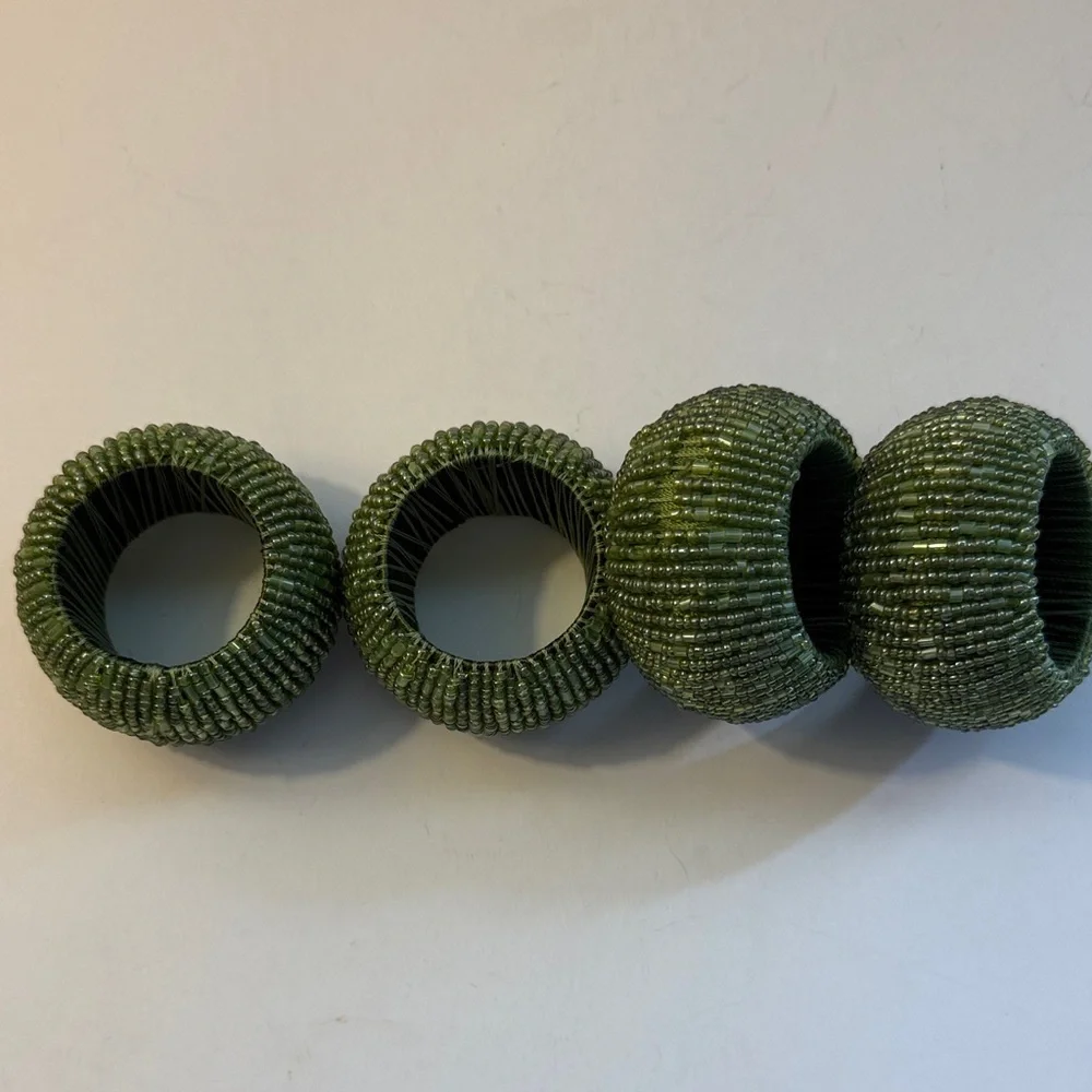 Set of 4 Olive Green Beaded Napkin Holders